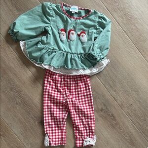 Green and Red Toddler Outfit with Santa Design